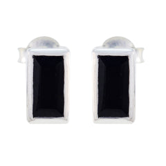 Riyo Hübscher Sterlingsilber-Ohrring für Damen, schwarzer Onyx-Ohrring, Lünettenfassung, schwarzer Ohrring-Bolzenohrring