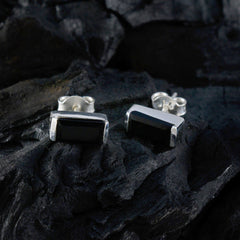 Riyo Appealing 925 Sterling Silver Earring For Femme Black Onyx Earring Bezel Setting Black Earring Stud Earring
