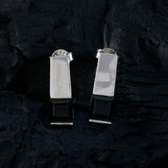 Riyo Eleganter Sterlingsilber-Ohrring für Frau, schwarzer Onyx-Ohrring, Lünettenfassung, schwarzer Ohrring-Ohrstecker