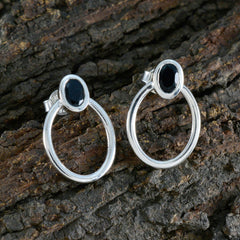Riyo Cute 925 Sterling Silver Earring For Sister Black Onyx Earring Bezel Setting Black Earring Stud Earring