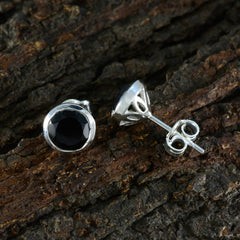 Riyo Alluring 925 Sterling Silver Earring For Female Black Onyx Earring Bezel Setting Black Earring Stud Earring