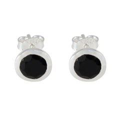Riyo Verführerischer 925er Sterlingsilber-Ohrring für Damen, schwarzer Onyx-Ohrring, Lünettenfassung, schwarzer Ohrring-Bolzenohrring