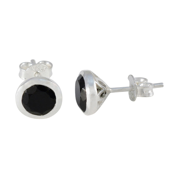 Riyo Alluring 925 Sterling Silver Earring For Female Black Onyx Earring Bezel Setting Black Earring Stud Earring