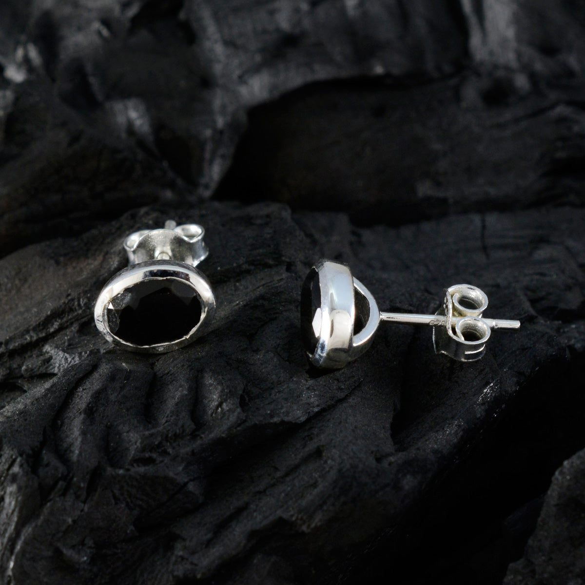 Riyo Beguiling 925 Sterling Silver Earring For Damsel Black Onyx Earring Bezel Setting Black Earring Stud Earring