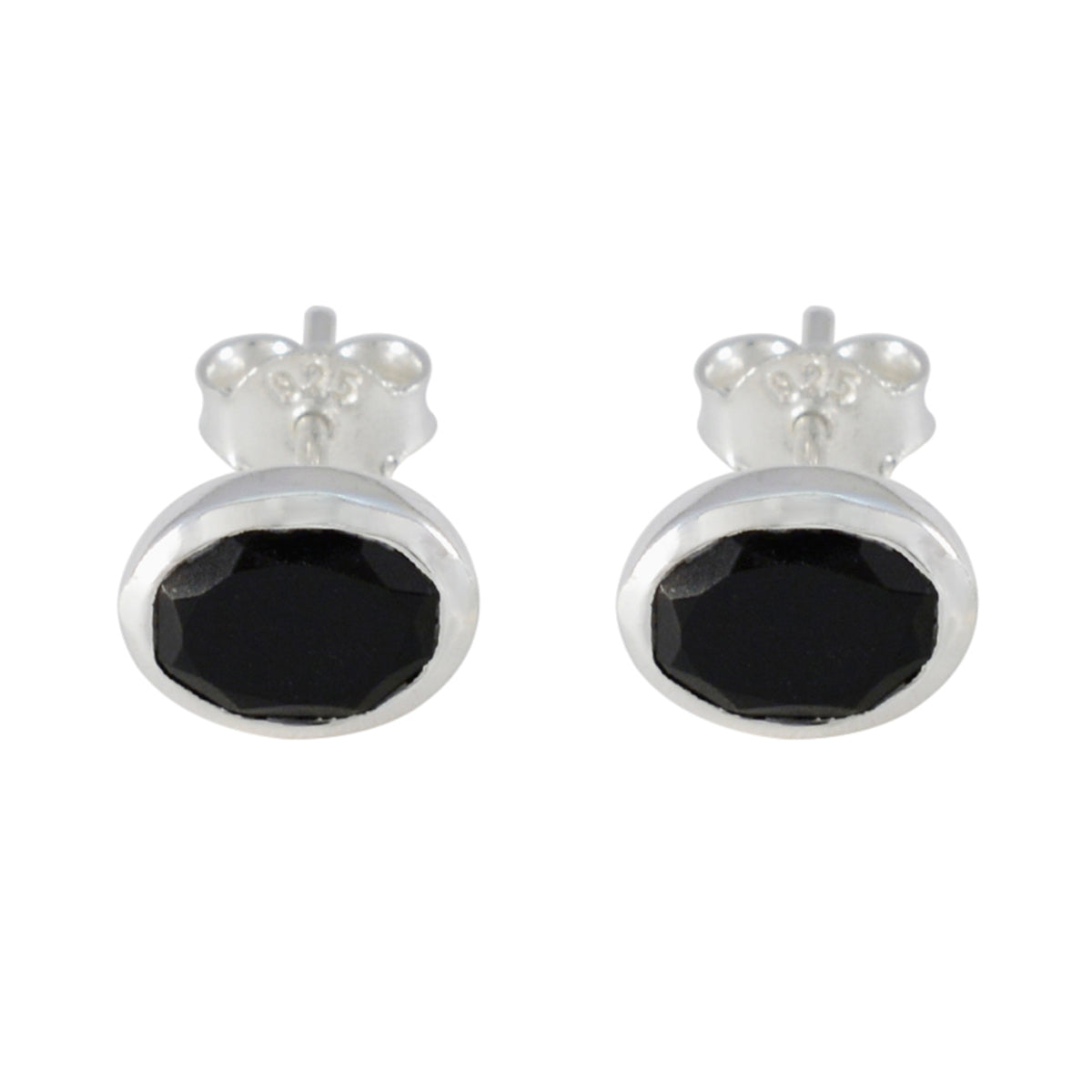Riyo betörender 925er-Sterlingsilber-Ohrring für Mädchen, schwarzer Onyx-Ohrring, Lünettenfassung, schwarzer Ohrring-Ohrstecker