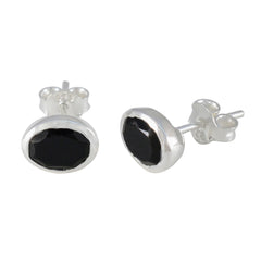 Riyo betörender 925er-Sterlingsilber-Ohrring für Mädchen, schwarzer Onyx-Ohrring, Lünettenfassung, schwarzer Ohrring-Ohrstecker