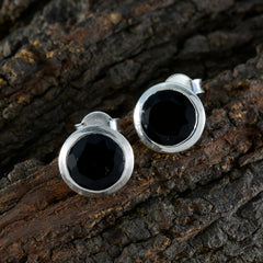 Riyo Beddable Sterling Silver Earring For Sister Black Onyx Earring Bezel Setting Black Earring Stud Earring