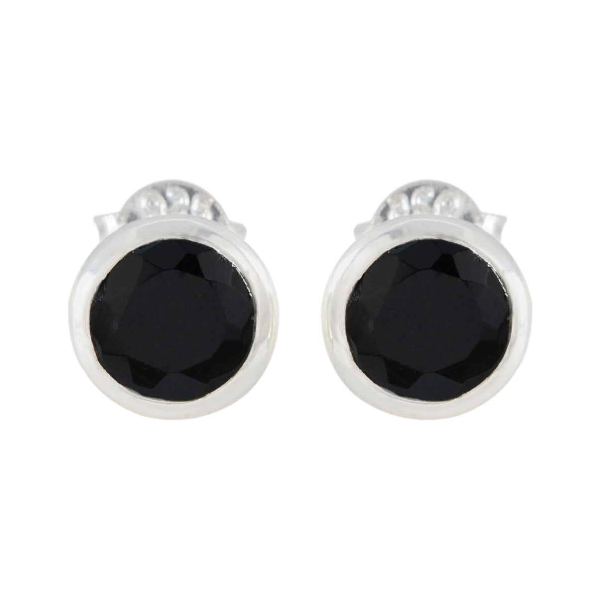 Riyo Beddable Sterling Silver Earring For Sister Black Onyx Earring Bezel Setting Black Earring Stud Earring