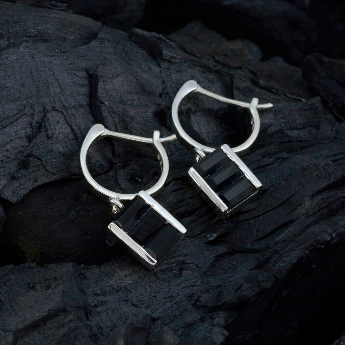 Riyo Mooie Sterling Zilveren Oorbel Voor Vrouw Zwarte Onyx Oorbel Bezel Setting Zwarte Oorbel Dangle Earring
