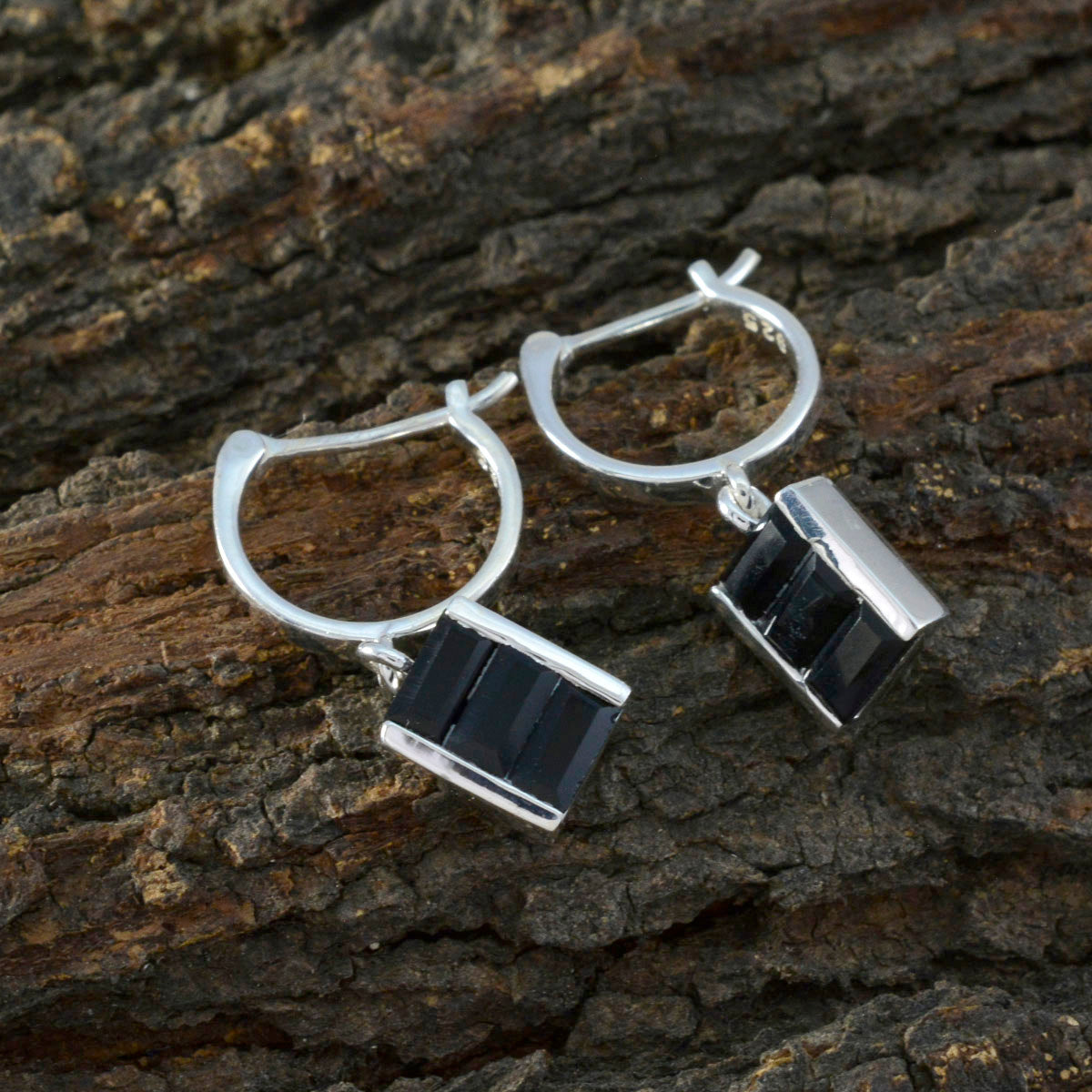Riyo Mooie Sterling Zilveren Oorbel Voor Vrouw Zwarte Onyx Oorbel Bezel Setting Zwarte Oorbel Dangle Earring