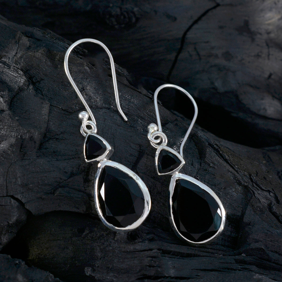 Riyo Charmant 925 Sterling Zilveren Oorbel Voor Vrouw Zwarte Onyx Oorbel Bezel Setting Zwarte Oorbel Dangle Earring