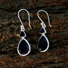 Riyo Charming 925 Sterling Silver Earring For Wife Black Onyx Earring Bezel Setting Black Earring Dangle Earring