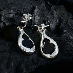 Riyo Fanciable 925 Sterling Silber Ohrring für Damen, schwarzer Onyx-Ohrring, Lünettenfassung, schwarzer Ohrring-Bolzen-Ohrring
