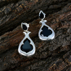 Riyo Fanciable 925 Sterling Silber Ohrring für Damen, schwarzer Onyx-Ohrring, Lünettenfassung, schwarzer Ohrring-Bolzen-Ohrring