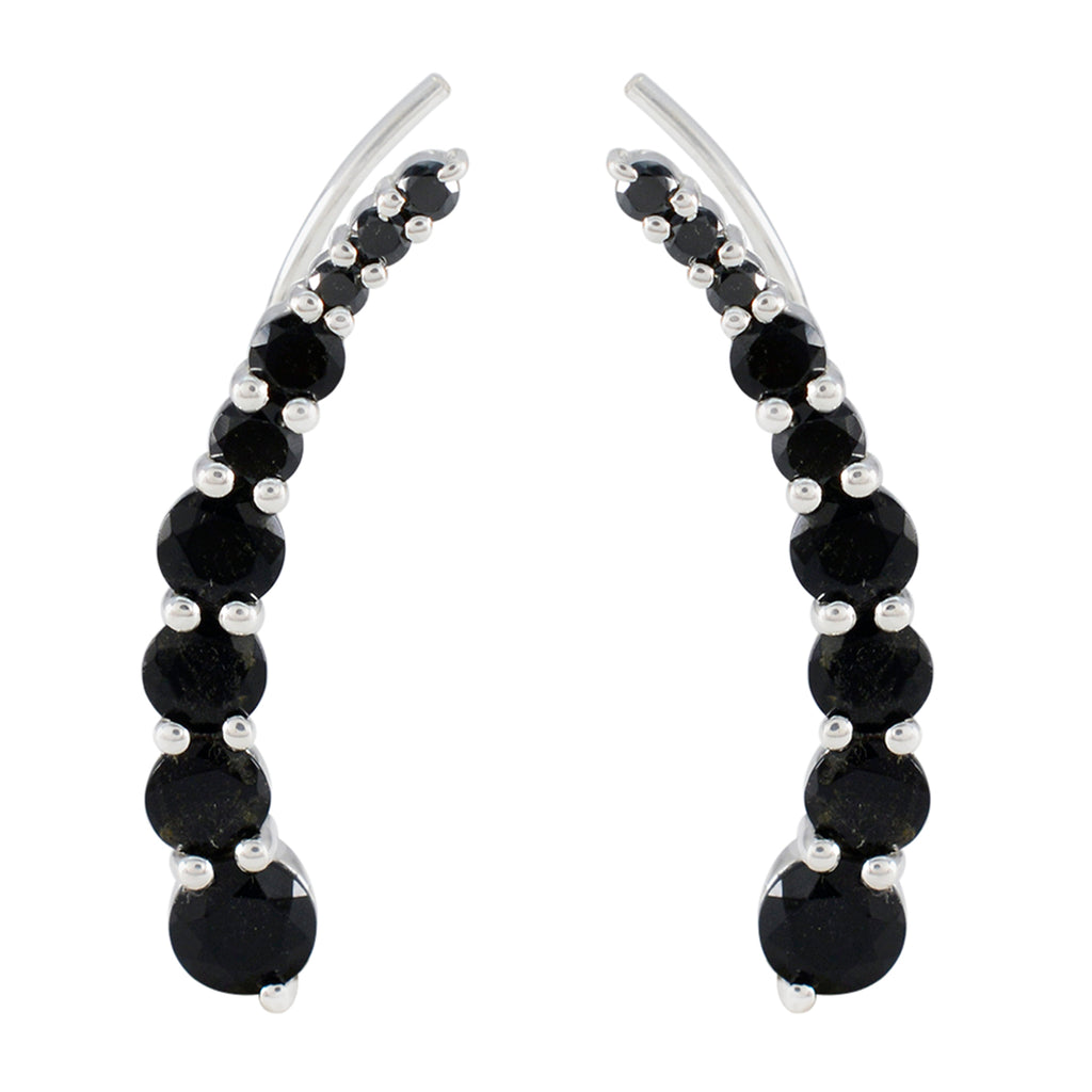 Riyo Hot Sterling Silver Earring For Lady Black Onyx Earring Bezel Setting Black Earring Ear Cuff Earring