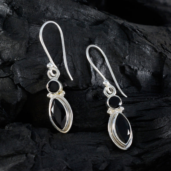 Riyo Beauteous 925 Sterling Silver Earring For Lady Black Onyx Earring Bezel Setting Black Earring Dangle Earring