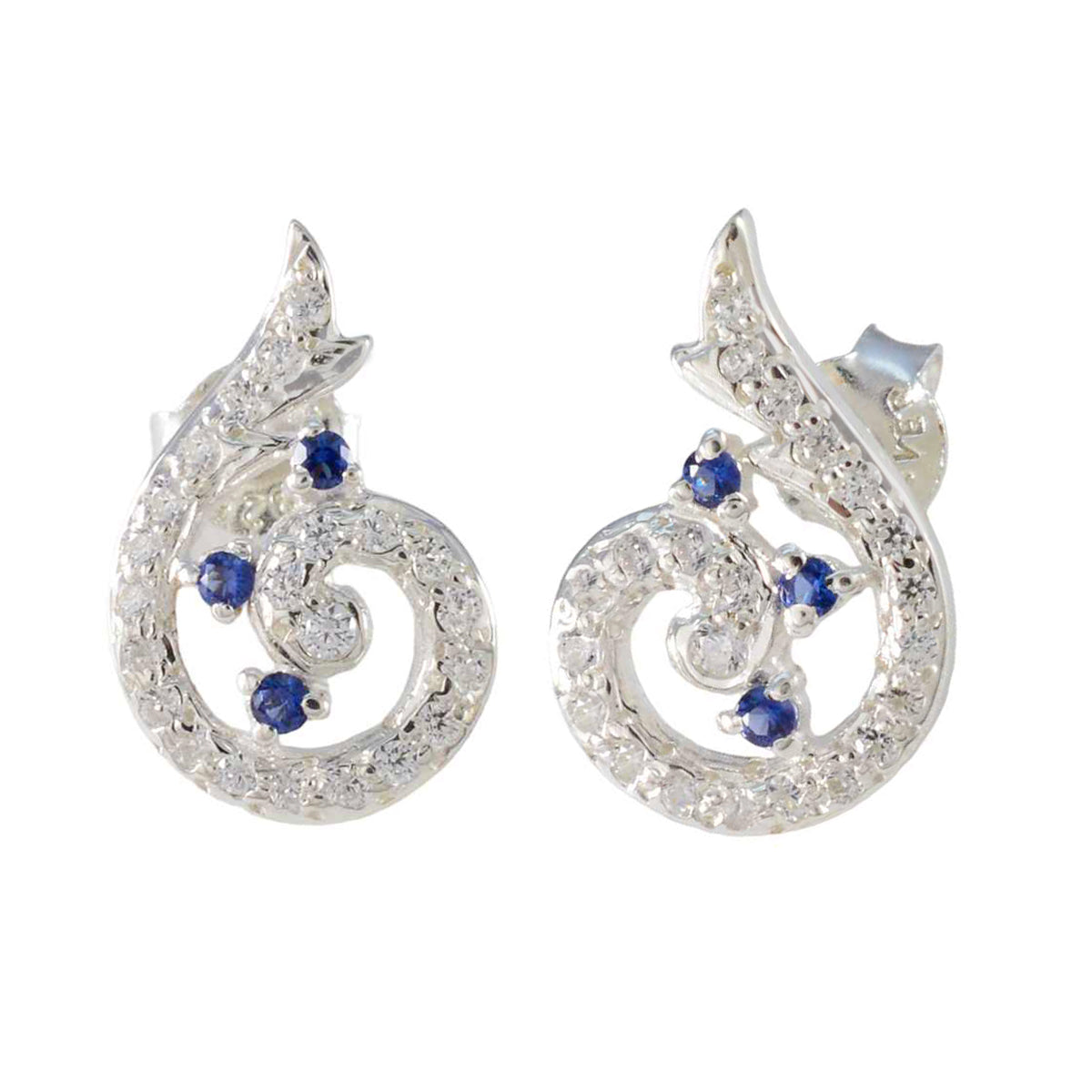 Riyo belle 925 boucle d'oreille en argent sterling pour femme bleu saphir cz boucle d'oreille réglage de la lunette boucle d'oreille bleue boucle d'oreille