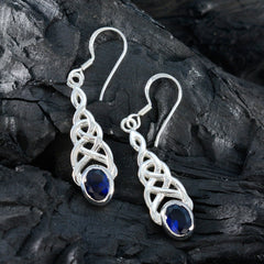 Riyo Winsome 925 Sterling Silver Earring For Wife Blue Sapphire CZ Earring Bezel Setting Blue Earring Dangle Earring