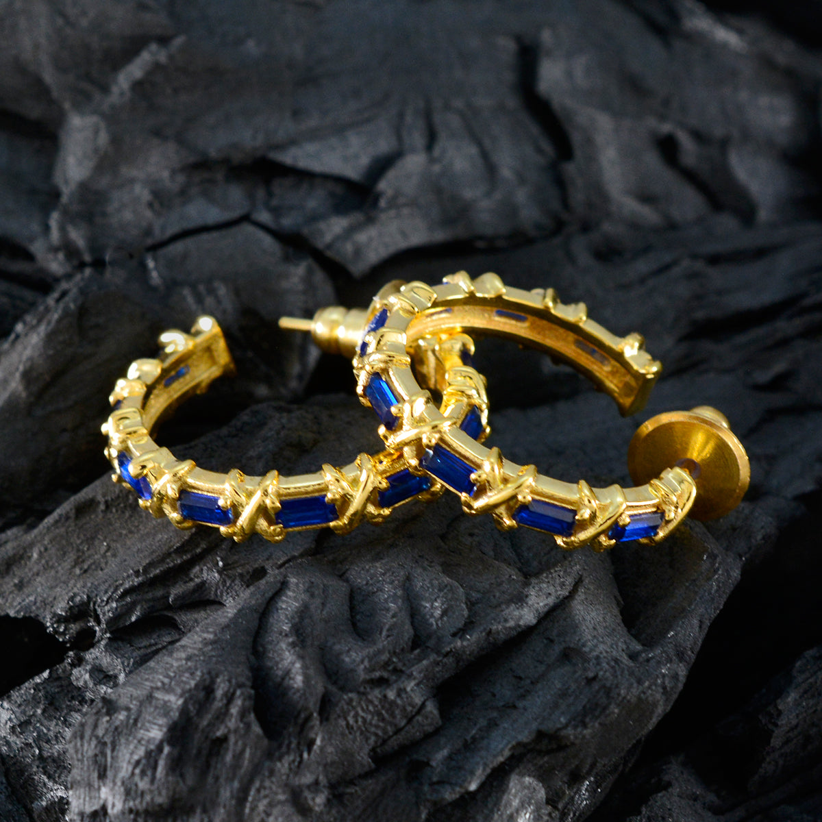 riyo décoratif en argent sterling boucle d'oreille pour demoiselle bleu saphir cz boucle d'oreille lunette réglage bleu boucle d'oreille stud boucle d'oreille