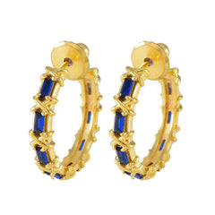 Riyo Decorative Sterling Silver Earring For Damsel Blue Sapphire CZ Earring Bezel Setting Blue Earring Stud Earring