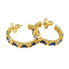 Riyo Decorative Sterling Silver Earring For Damsel Blue Sapphire CZ Earring Bezel Setting Blue Earring Stud Earring