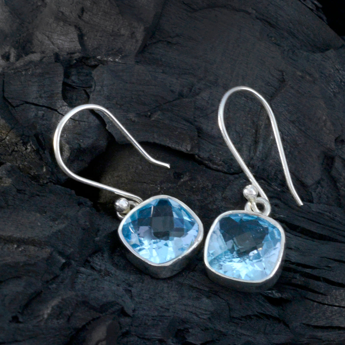 riyo härliga 925 sterling silver örhänge för fru blå topas örhänge infattning blå örhänge dingla örhänge