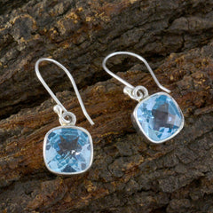 Riyo Lovely 925 Sterling Silver Earring For Wife Blue Topaz Earring Bezel Setting Blue Earring Dangle Earring
