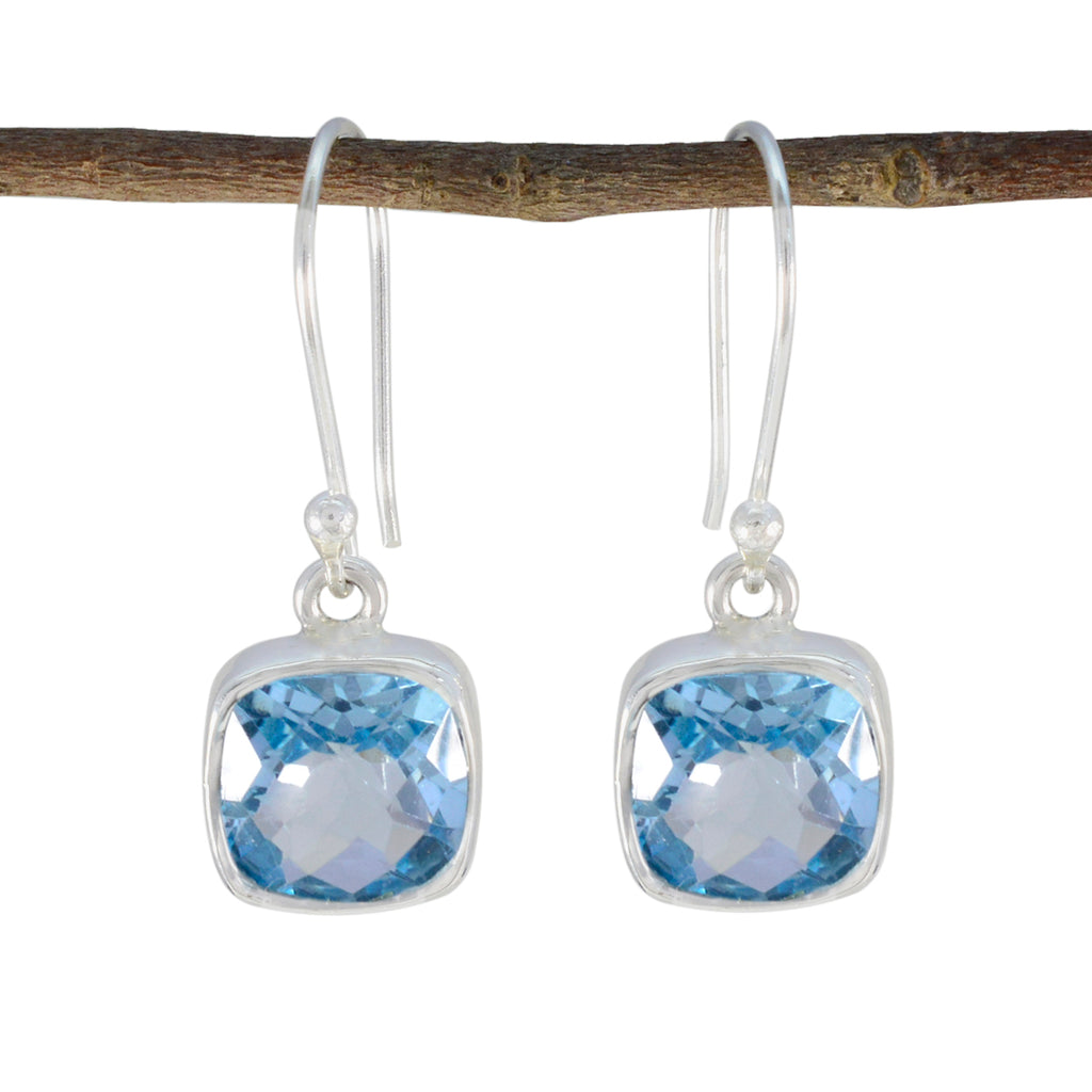 Riyo Lovely 925 Sterling Silver Earring For Wife Blue Topaz Earring Bezel Setting Blue Earring Dangle Earring