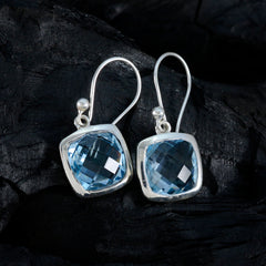 Riyo Exquisiter Sterlingsilber-Ohrring für Frau, blauer Topas-Ohrring, Lünettenfassung, blauer Ohrring, baumelnder Ohrring