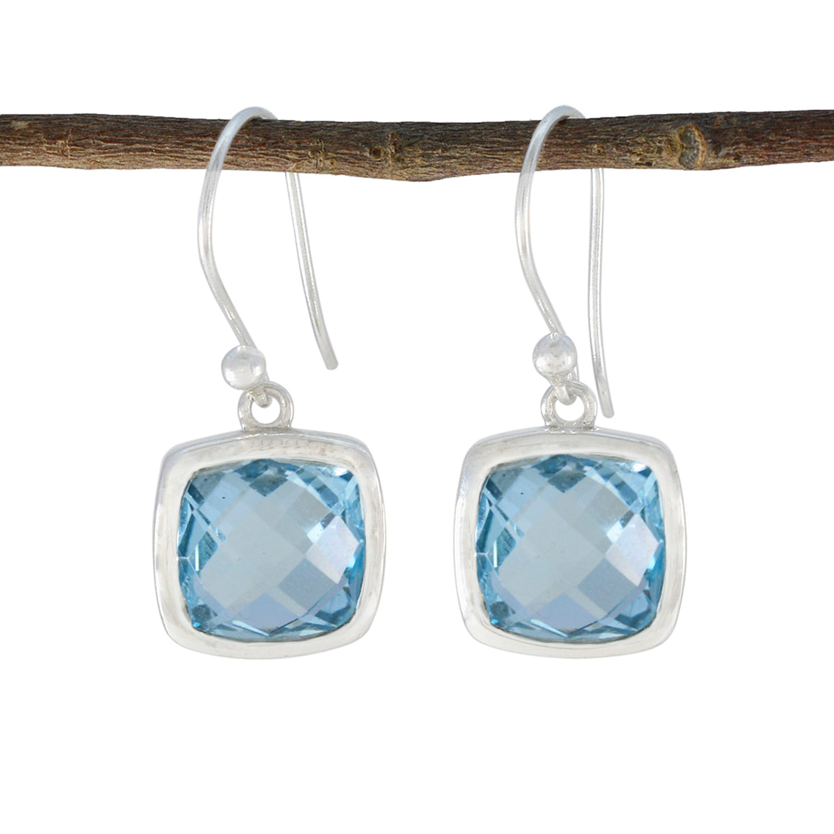 Riyo Prachtige Sterling zilveren oorbel voor vrouw Blue Topaz Earring Bezel Setting Blue Earring Dangle Earring
