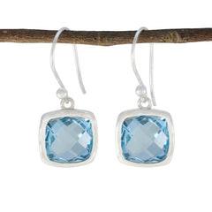 Riyo Exquisiter Sterlingsilber-Ohrring für Frau, blauer Topas-Ohrring, Lünettenfassung, blauer Ohrring, baumelnder Ohrring