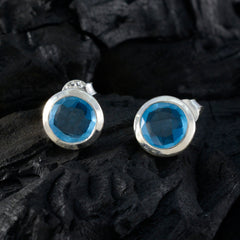 Riyo Gemakkelijk voor het oog 925 sterling zilveren oorbel voor vrouw Blue Topaz Earring Bezel Setting Blue Earring Stud Earring