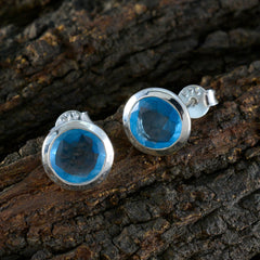 Riyo Easy On The Eye 925 Sterling Silver Earring For Wife Blue Topaz Earring Bezel Setting Blue Earring Stud Earring