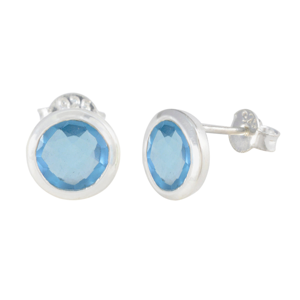 Riyo Easy On The Eye 925 Sterling Silver Earring For Wife Blue Topaz Earring Bezel Setting Blue Earring Stud Earring
