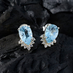 riyo attraente orecchino in argento sterling 925 per la sorella orecchino con topazio blu orecchino con castone orecchino blu orecchino a perno