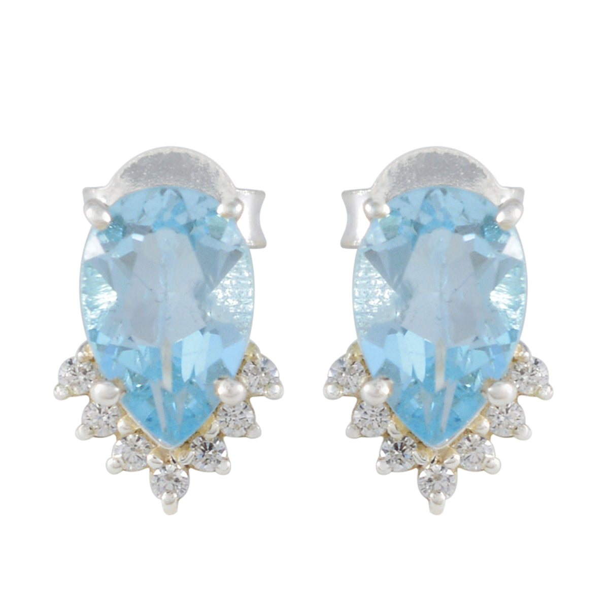 Riyo Appealing 925 Sterling Silver Earring For Sister Blue Topaz Earring Bezel Setting Blue Earring Stud Earring