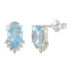 Riyo Appealing 925 Sterling Silver Earring For Sister Blue Topaz Earring Bezel Setting Blue Earring Stud Earring