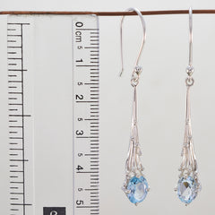 Riyo Pretty 925 Sterling Silver Earring For Lady Blue Topaz Earring Bezel Setting Blue Earring Dangle Earring