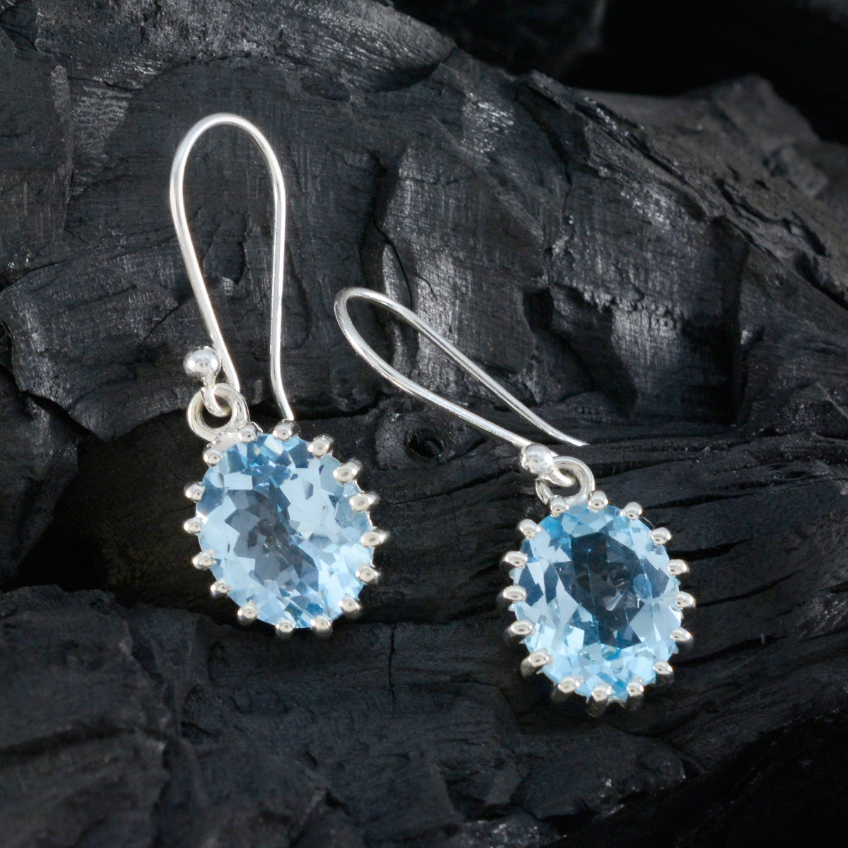 Riyo Artistieke 925 Sterling Zilveren Oorbel Voor Meisje Blue Topaz Earring Bezel Setting Blue Earring Dangle Earring