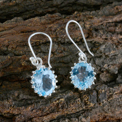Riyo Artistieke 925 Sterling Zilveren Oorbel Voor Meisje Blue Topaz Earring Bezel Setting Blue Earring Dangle Earring