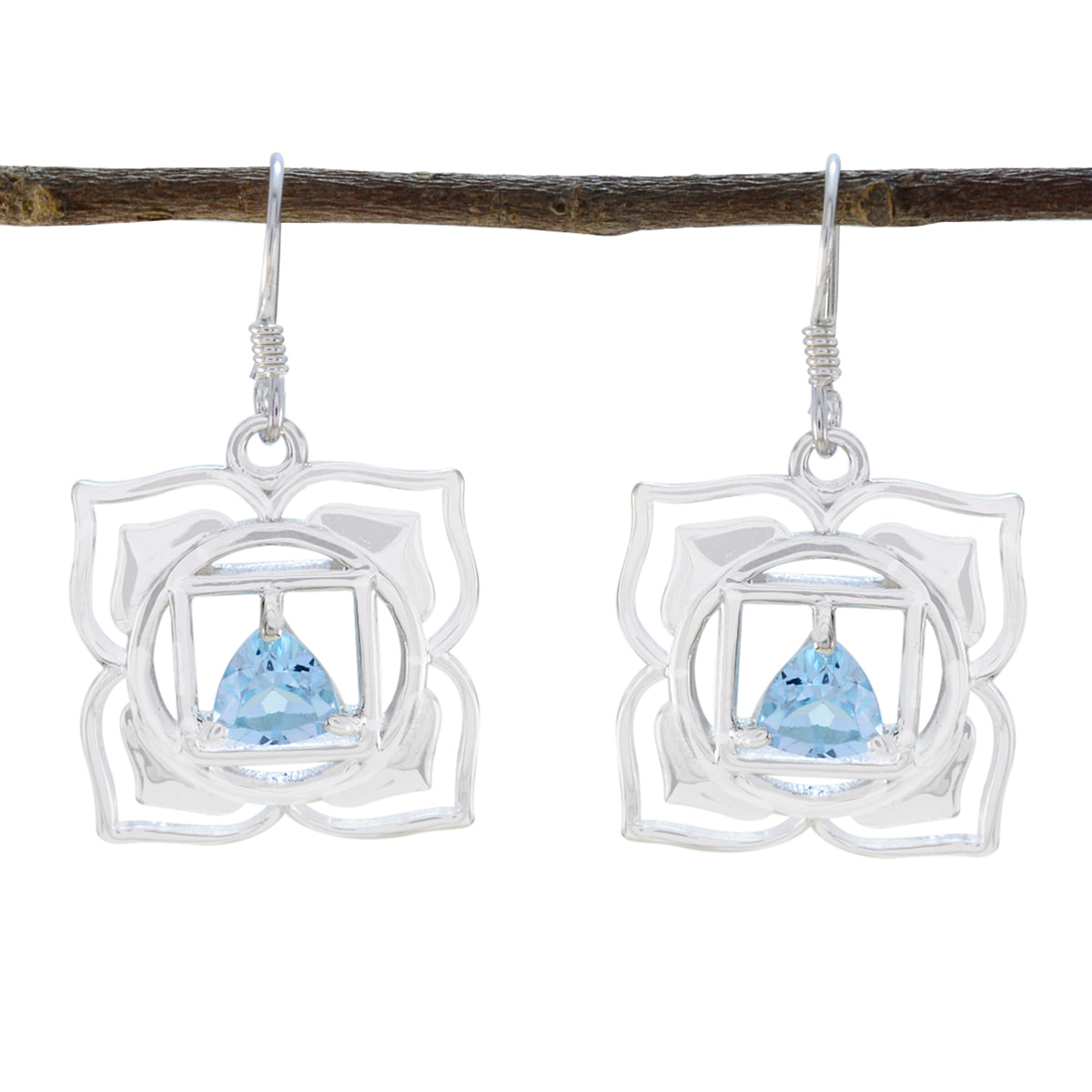 Riyo Smashing Sterling Silber Ohrring für Frauen Blauer Topas-Ohrring, Lünettenfassung, blauer Ohrring, baumelnder Ohrring