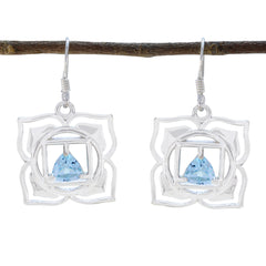 Riyo Smashing Sterling Silber Ohrring für Frauen Blauer Topas-Ohrring, Lünettenfassung, blauer Ohrring, baumelnder Ohrring