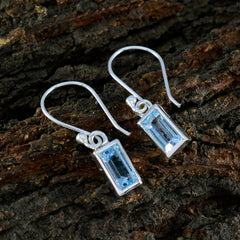 Riyo Engaging 925 Sterling Silver Earring For Female Blue Topaz Earring Bezel Setting Blue Earring Dangle Earring