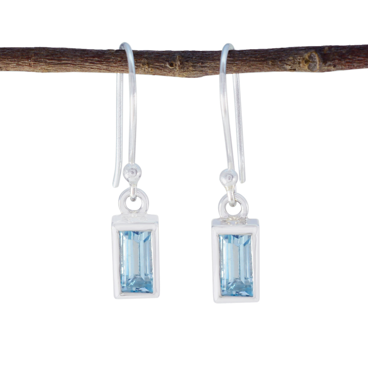 Riyo Engaging 925 Sterling Silver Earring For Female Blue Topaz Earring Bezel Setting Blue Earring Dangle Earring