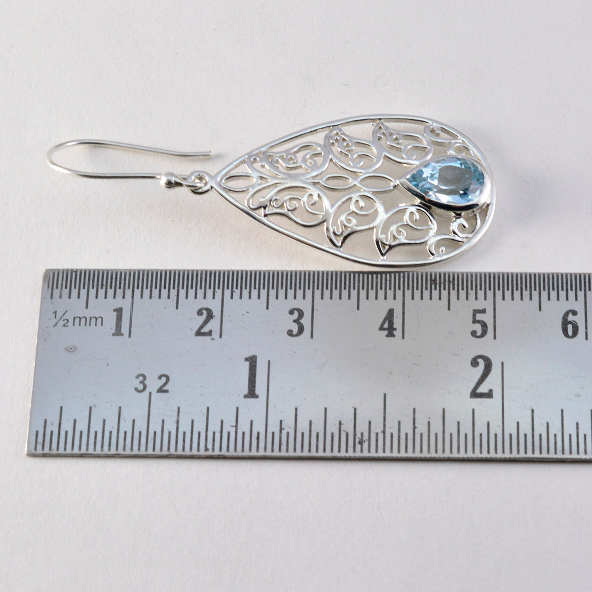 Riyo Elegante 925 Sterling Zilveren Oorbel Voor Lady Blue Topaz Earring Bezel Setting Blue Earring Dangle Earring