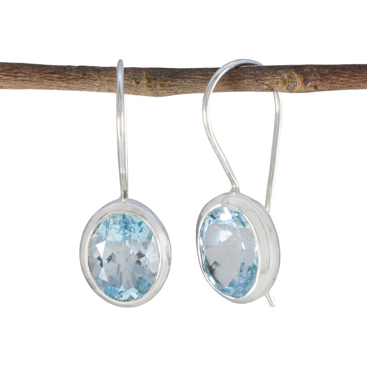 Riyo Beddable Sterling Silber Ohrring für Damsel Blauer Topas-Ohrring, Lünettenfassung, blauer Ohrring, baumelnder Ohrring