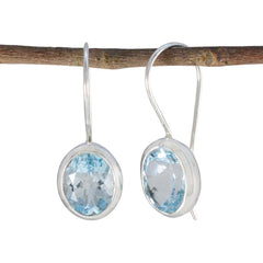 Riyo Beddable Sterling Silber Ohrring für Damsel Blauer Topas-Ohrring, Lünettenfassung, blauer Ohrring, baumelnder Ohrring