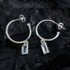 Riyo Comely 925 Sterling Silber Ohrring für Damsel Blauer Topas-Ohrring, Lünettenfassung, blauer Ohrring, baumelnder Ohrring