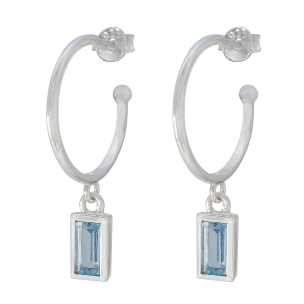 Riyo Comely 925 Sterling Silver Earring For Damsel Blue Topaz Earring Bezel Setting Blue Earring Dangle Earring