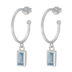 Riyo Comely 925 Sterling Silber Ohrring für Damsel Blauer Topas-Ohrring, Lünettenfassung, blauer Ohrring, baumelnder Ohrring